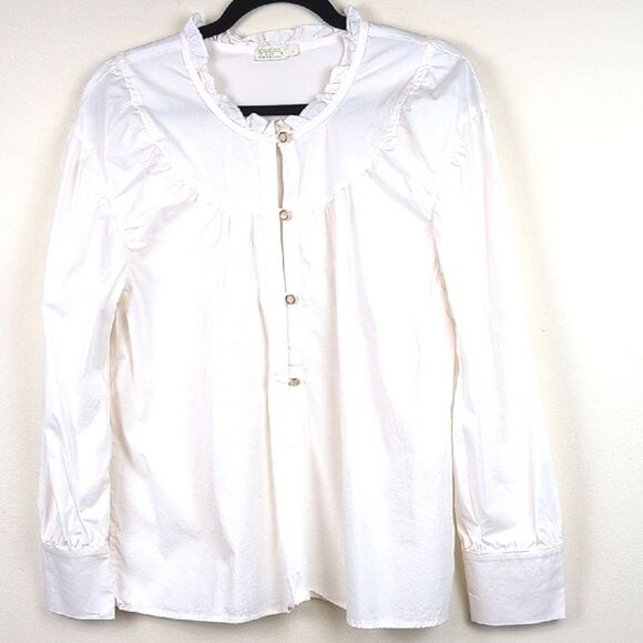 Spartina 449 Cream Elise Stretch Popover Blouse Top Ruffle Neck Size L - Picture 1 of 11